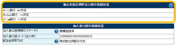 （パソコン版）振込先指定預貯金口座の登録状況