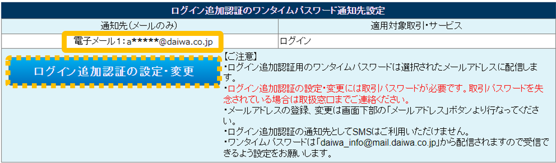 （パソコン版）ログイン追加認証のワンタイムパスワード通知先設定